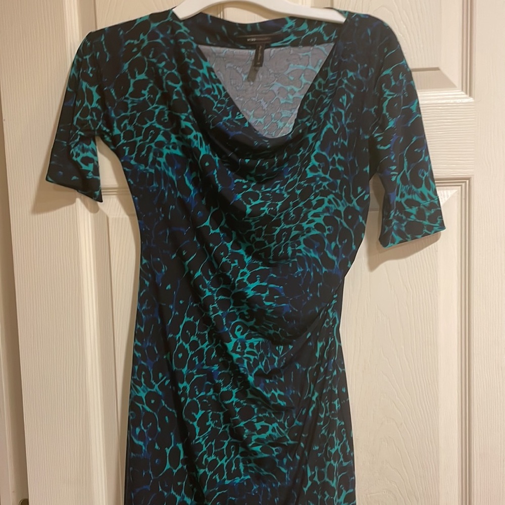 BCBGMaxAzria Jade Combo Cowl Neck 3/4 Sleeve Asymmetrical Leopard Jersey…